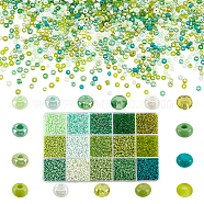 Elite 12000Pcs 15 Style 12/0 Opaque Glass Seed Beads, Round, Small Craft Beads for DIY Jewelry Making, Green, 2~3x1.5~2mm, Hole: 1mm, about 800Pcs/style(SEED-PH0001-61)