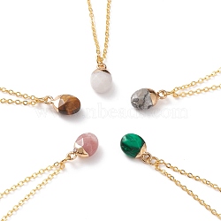 Natural & Synthetic Gemstone Pendant Necklaces, with Golden Plated Brass Cable Chains, Oval, 18-7/8 inch(48cm)(NJEW-JN03228)