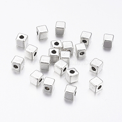 Tibetan Style Alloy Spacer Beads, Lead Free & Cadmium Free, Cube, Antique Silver, about 4mm long, 4mm wide, 4mm thick, hole: 2mm(X-LFH10390Y)