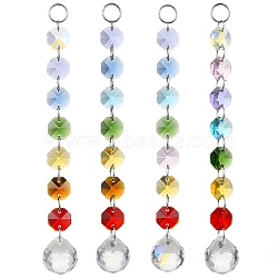 4Pcs 4 Styles Glass Octagonal Bead Hanging Suncatchers, Round Charm for Home Outdoor Window Ornaments, Stainless Steel Color, 165mm, 1pc/style(HJEW-JM02215-01)