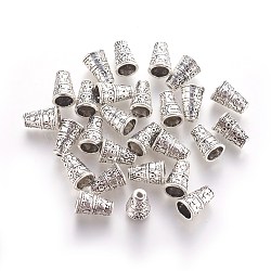 Tibetan Style Alloy Bead Cone, Lead Free and Cadmium Free, Tube, Antique Silver, about 7mm wide, 10mm long, hole: 2mm, Inner Diameter: 5mm(X-LF0806Y)
