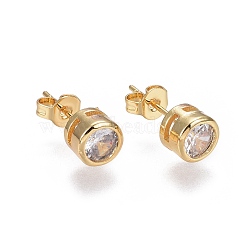 Brass Micro Pave Cubic Zirconia Stud Earrings, Flat Round, Golden, Clear, 17x6.3x5mm, Pin: 0.7mm(EJEW-L224-02A)