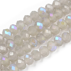 Electroplate Glass Beads Strands, Imitation Jade Beads, Half Plated, Rainbow Plated, Faceted, Rondelle, Gray, 6x5mm, Hole: 1mm, about 85~88pcs/strand, 16.1~16.5 inch(41~42cm)(EGLA-A034-J6mm-L09)