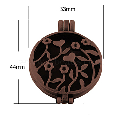 Tibetan Style Diffuser Locket Pendants, Grade A, Lead Free & Nickel Free, Hollow Style, Flat Round and Flower, Red Copper, 44x33x10mm, Hole: 6x4mm(X-TIBEP-A24737-R-FF)