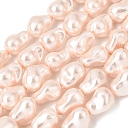 Electroplate Opaque Glass Imitation Pearl Beads Strands, Nuggets, Pearl Pink, 15~15.5x10~11.5x9.5~10.5mm, Hole: 1~1.2mm, about 21pcs/strand, 14.96~15.16 inch(38~38.5cm)(EGLA-H113-08D)