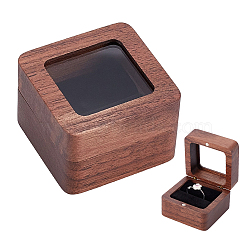 Square Wood Ring Storage Boxes, Flip Cover Case, with Clear Window and Magnetic Clasps, for Wedding, Proposal, Valentine's Day, Coconut Brown, 5.5x5.5x3.75cm, nner Diameter: 4.2x4.2cm, Window: 3.7x3.7cm(CON-WH0087-52A)