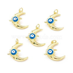 Eco-Friendly Brass Enamel Pendants, with Jump Ring, Lead Free & Cadmium Free, Moon with Evil Eye Charm, Real 18K Gold Plated, 21x18x6mm, Hole: 3.5mm(KK-I698-21G)