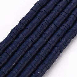 Flat Round Handmade Polymer Clay Bead Spacers, Midnight Blue, 4x1mm, Hole: 1mm, about 380~400pcs/strand, 17.7 inch(X-CLAY-R067-4.0mm-35)