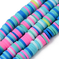 Handmade Polymer Clay Beads Strands, for DIY Jewelry Crafts Supplies, Heishi Beads, Disc/Flat Round, Turquoise, 6x0.5~1mm, Hole: 1.8mm, about 290~320pcs/strand, 15.75 inch~16.14 inch(40~41cm)(CLAY-R089-6mm-101)