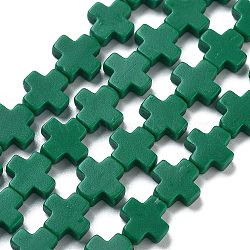 Synthetic Coral Beads Strands, Dyed, Cross, Sea Green, 7.5~8.5x8~9x3~3.5mm, Hole: 1mm, about 40pcs/strand, 12.5 inch~12.7 inch(31.8~32.3cm)(CORA-L044-A12)