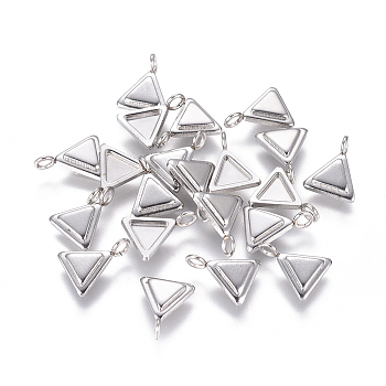 304 Stainless Steel Pendant Cabochon Settings, Triangle, Stainless Steel Color, Tray: 5x6mm, 11x9x2mm, Hole: 2mm