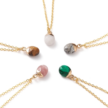 Natural & Synthetic Gemstone Pendant Necklaces, with Golden Plated Brass Cable Chains, Oval, 18-7/8 inch(48cm)