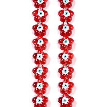 Transparent Glass Beads Strands, with Enamel, Flower with Evil Eye, Red, 14x15x8mm, Hole: 1mm, about 25pcs/strand, 13.39''(34cm)