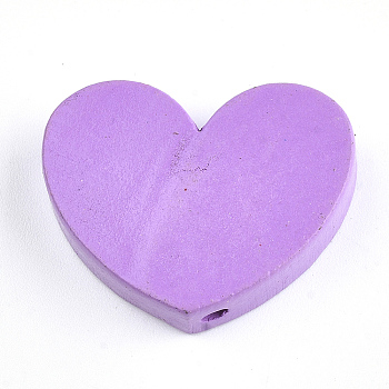 Natural Wood Beads, Dyed, Heart, Orchid, 23x29x7mm, Hole: 2.5mm