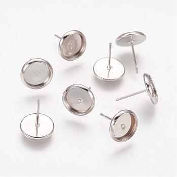 Brass Stud Earring Settings, Nickel Free, Platinum, Tray: 8mm, 13.5x10mm, Pin: 0.7mm