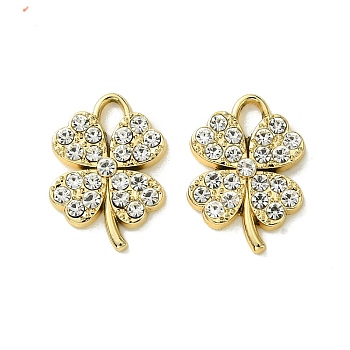 UV Plating Alloy Rhinestone Pendants, Golden, Clover, 20x14x3mm, Hole: 3x2.5mm