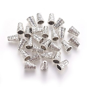 Tibetan Style Alloy Bead Cone, Lead Free and Cadmium Free, Tube, Antique Silver, about 7mm wide, 10mm long, hole: 2mm, Inner Diameter: 5mm