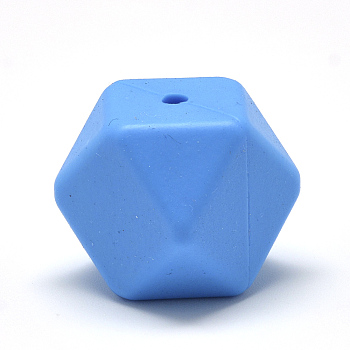 Food Grade Eco-Friendly Silicone Beads, Chewing Beads For Teethers, DIY Nursing Necklaces Making, Faceted Cube, Deep Sky Blue, 17x17x17mm, Hole: 2mm