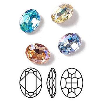 K9 Glass Rhinestone Cabochons, Pointed Back & Back Plated, Oval, Mixed Color, 10x8x4mm