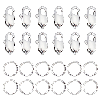 DICOSMETIC 20Pcs 316 Surgical Stainless Steel Lobster Claw Clasps, Manual Polishing, with 50Pcs Open Jump Rings, for Lobster Claw Clasps Making, Stainless Steel Color, 70pcs/box
