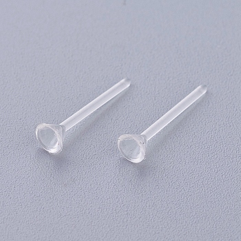 Plastic Stud Earring Findings, Clear, 3mm, Pin: 0.7mm, about 1000pcs/bag