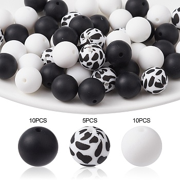 Round Food Grade Eco-Friendly Silicone Focal Beads, Chewing Beads For Teethers, DIY Nursing Necklaces Making, White, 15mm, Hole: 1.5mm, 25pcs/set