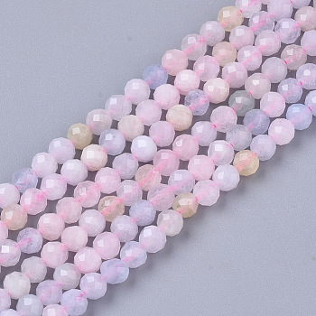 Natural Morganite Beads Strands, Faceted, Round, 3mm, Hole: 0.7mm, about 137pcs/strand, 15.55 inch(39.5cm)