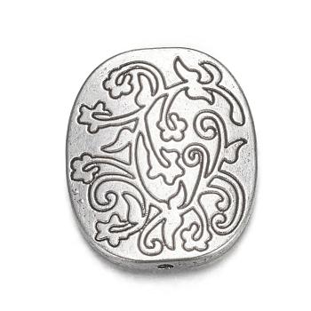 Tibetan Style Alloy Beads, Lead Free & Cadmium Free, Oval with Flower, Antique silver, 26mm long, 22mm wide, 4mm thick, Hole: 1mm