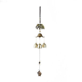 Iron Wind Chimes, with Polyester and Random Color Dyed Gemstone Beads, Hanging Ornaments, Elephant, Multi-color, 445mm