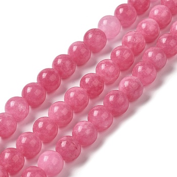 Natural Dyed White Jade Beads Strands, Round, Hot Pink, 8.5mm, Hole: 0.8mm, about 45~46pcs/strand, 14.69''~15.04''(37.3~38.2cm)
