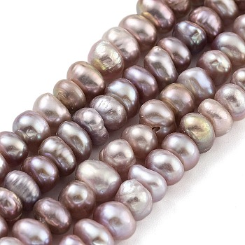 Natural Cultured Freshwater Pearl Beads Strands, Grade 3A+, Rondelle, Rosy Brown, 5~5.5mm, Hole: 0.7mm, about 43pcs/strand, 7.09~ 7.28 inch(18~18.5cm)