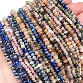 Natural Mixed Gemstone Beads Strands, Faceted, Rondelle, Mixed Dyed and Undyed, 3~4.5x2~3mm, Hole: 0.7~0.9mm, about 129~187pcs/strand, 14.96~15.20''(38~38.6cm)