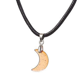Glass Crescent Moon Pendant Necklaces, with Imitation Leather Cords, Orange, 17.60~17.99 inch(44.7~45.7cm)