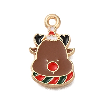 Christmas Theme Alloy Enamel Pendants, Light Gold, Deer, 19x12x1.5mm, Hole: 1.6mm