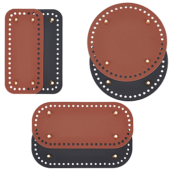 Elite 6Pcs 6 Style PU Leather Knitting Crochet Bags Nail Bottom Shaper Pad, with Alloy Nail, for Bag Bottom Accessories, Oval & Flat Round, Mixed Color, 15~22x8~15x0.36cm, Hole: 5mm, 1pc/style