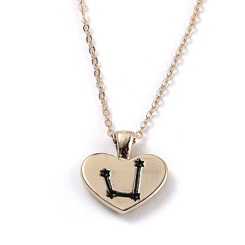 Golden Plated Heart with Constellation/Zodiac Sign Alloy Enamel Pendant Necklaces, Black, Aquarius, 17.2~17.63 inch(43.7~44.8cm)