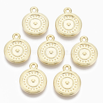 Alloy Charms, Cadmium Free & Nickel Free & Lead Free, Textured Flat Round, Real 18K Gold Plated, 15x12x1.5mm, Hole: 1.5mm(X-PALLOY-S135-020-NR)