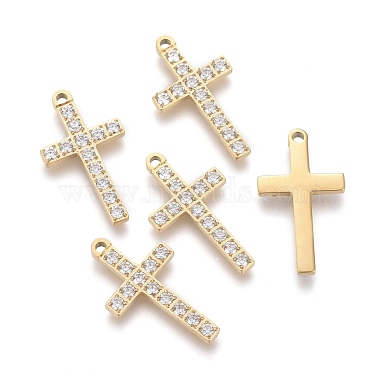 Golden Clear Cross Stainless Steel+Cubic Zirconia Pendants