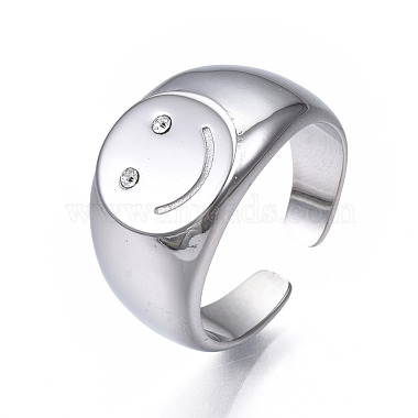 304 Stainless Steel Smiling Face Open Cuff Ring(RJEW-T023-90P)-3
