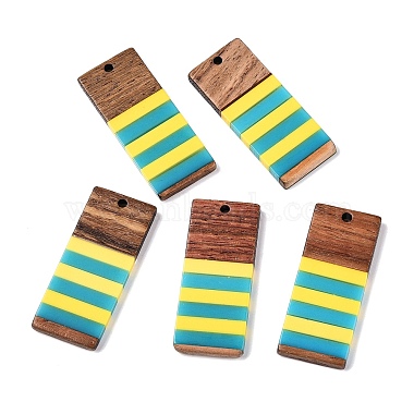 Yellow Rectangle Resin+Wood Pendants