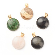 Natural Mixed Stone Pendants, with Light Gold Tone Copper Wire, Half Round/Dome, 26x20x8mm, Hole: 4mm(PALLOY-JF01609)