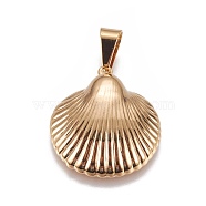 304 Stainless Steel Pendants, Shell, Golden, 27x25x7mm, Hole: 8.5x4.5mm(STAS-L222-13G)