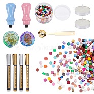 CRASPIRE DIY Scrapbook Making Kits, Including Pear Wood Handle, Candle, Stainless Steel Spoon, Metallic Markers Paints Pens, Octagon Sealing Wax Particles, Wax Seal Brass Stamp Head, Mixed Color, 8.5x17x0.1cm(AJEW-CP0004-34)