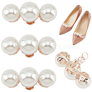 Alloy with Plastic Imitation Pearl Shoe Decorations,  Round Detachable Shoe Buckle Clips, Light Gold, 16x48.5x22mm(FIND-WH0126-170KCG)