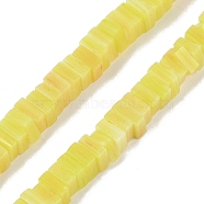 Handmade Lampwork Beads Strands, Square with seed Beads, Yellow, 4x4x2~3mm, Hole: 0.8mm, about 157pcs/strand, 15.75''(40cm)(LAMP-Q037-02A-02)