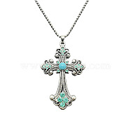Alloy Pendant Necklaces, Cross fleury, Pale Turquoise, 19.69 inch(50cm)(WG8265-6)