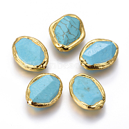 Synthetic Turquoise Beads, with Golden Plated Brass Findings, Oval, 23~26x17~21x6~8mm, Hole: 0.8mm(G-F633-01G)