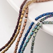 Electroplate Non-magnetic Synthetic Hematite Bead Strands, Frosted, Column, Mixed Color, 4x2mm, Hole: 1mm, about 112pcs/strand, 15.7 inch(G-F300-39-F)