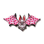 Halloween Printed Acrylic Pendants, Bat Charm, Hot Pink, 23.5x48x2.5mm, Hole: 2mm(MACR-O046-03B)