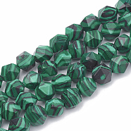Synthetic Malachite Beads Strands, Star Cut Round Beads, Faceted, 12x11~12mm, Hole: 1.2mm, about 30~32pcs/strand, 14.2~14.6 inch(G-S332-12mm-002)